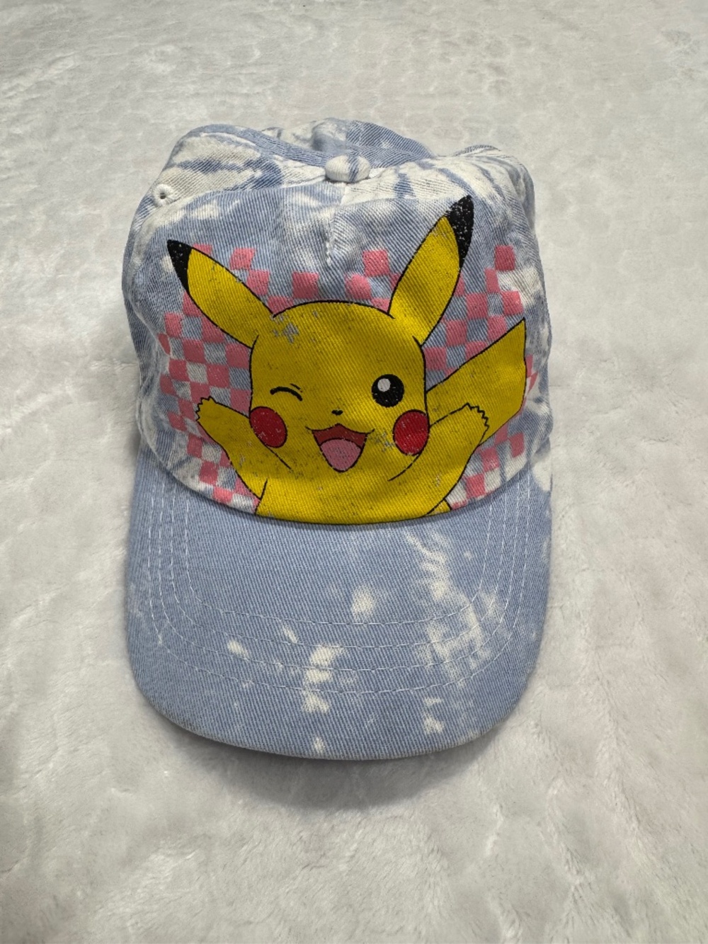 Pokémon light blue white tie-dye baseball cap kids S graphic of Pikachu